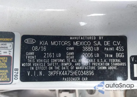 2017 Kia Forte Lx z USA, uszkodzony, nr VIN 3KPFK4A75HE034896